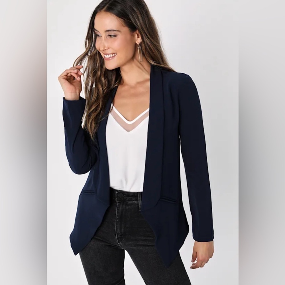 Lulu's Navy Open-Front Draped Blazer